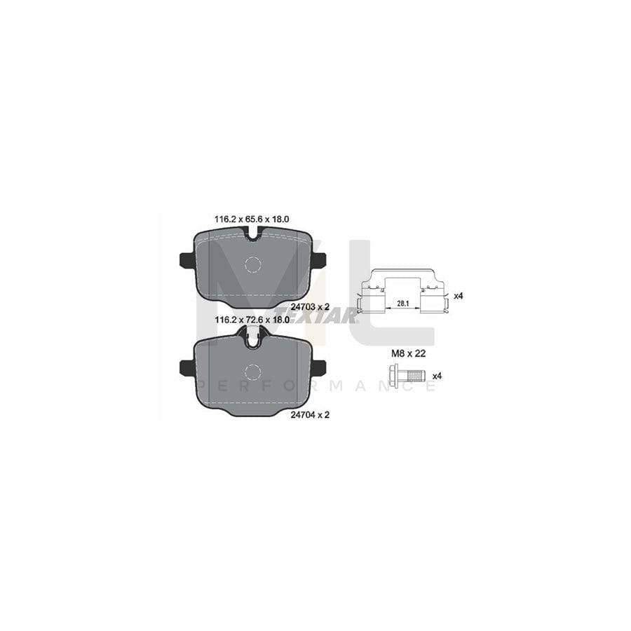 TEXTAR 2470381 Brake pad set epad, prepared for wear indicator, with brake caliper screws, with accessories | ML Performance Car Parts