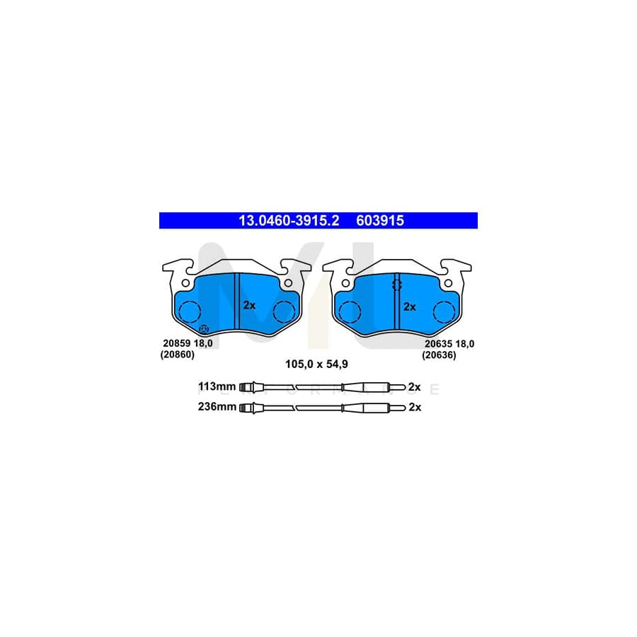 ATE 13.0460-3915.2 Brake pad set for CITRO?? BX incl. wear warning contact