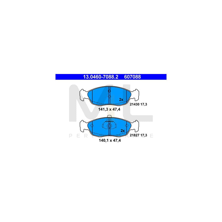 ATE 13.0460-7088.2 Brake pad set excl. wear warning contact, not prepared for wear indicator