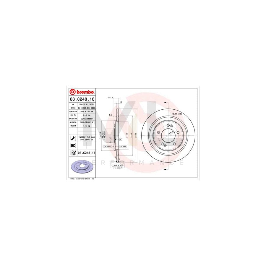 BREMBO 08.C248.10 Brake Disc for HYUNDAI i40 Solid, High-carbon, with bolts/screws | ML Performance Car Parts