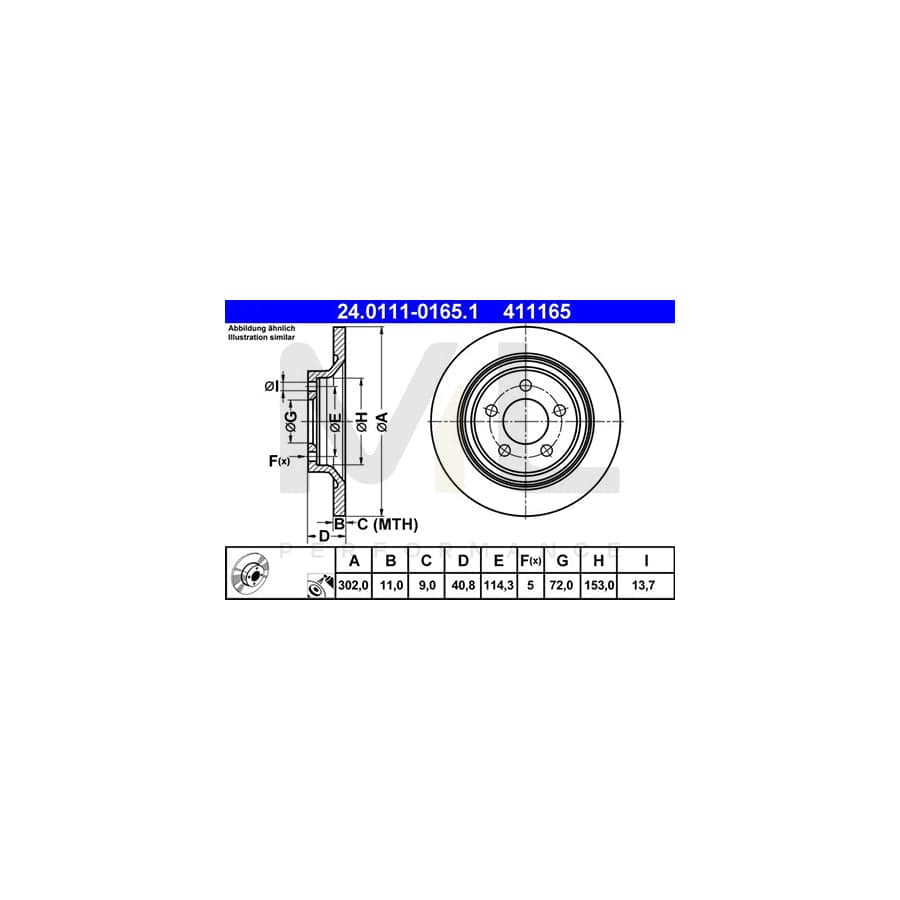 ATE 24.0111-0165.1 Brake Disc for MAZDA 5 Solid, Coated - 1 piece