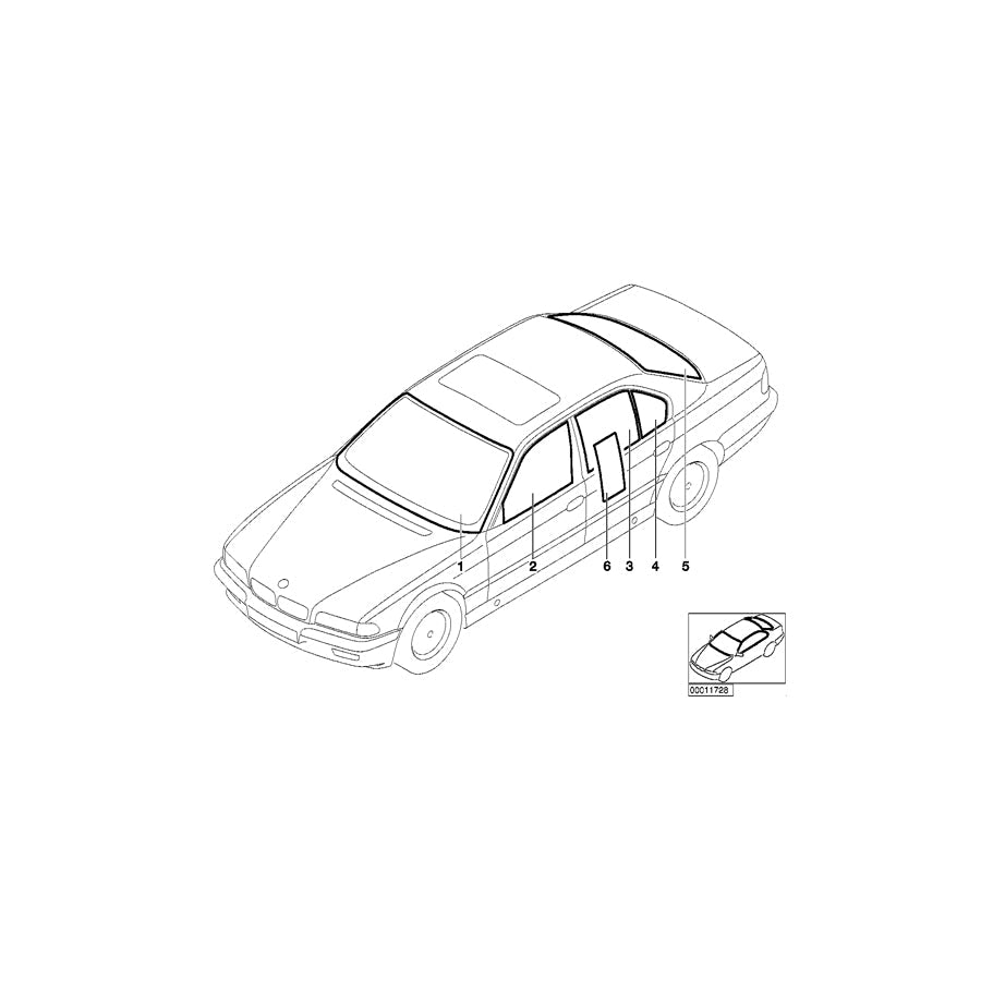Genuine BMW 51348163848 E38 Side Window Green Right (Inc. 728iL, 740iL & 750iL) | ML Performance US