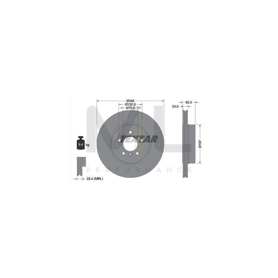 TEXTAR PRO 92182503 Brake Disc Externally Vented, Coated, without wheel hub, without wheel studs | ML Performance Car Parts