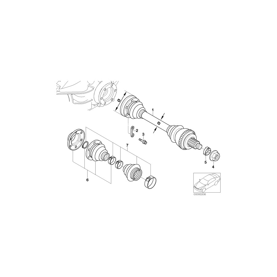 Genuine BMW 33211229235 E36 Exch. Output Shaft LK=80mm/D=26mm (Inc. Z3) | ML Performance US Car Parts