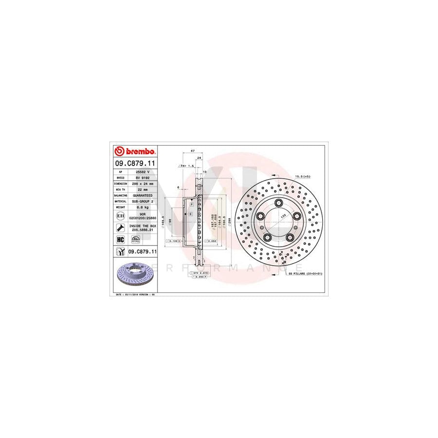 BREMBO 09.C879.11 Brake Disc Perforated / Vented, Coated, High-carbon, with bolts/screws | ML Performance Car Parts