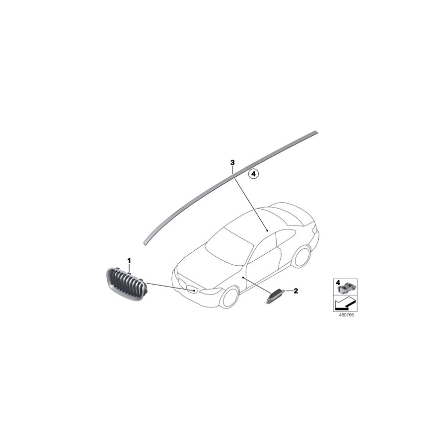 Genuine BMW 51117464482 F22 F23 Grille, Front, Right BASIS (Inc. 220d, 230iX & 218i) | ML Performance US Car Parts