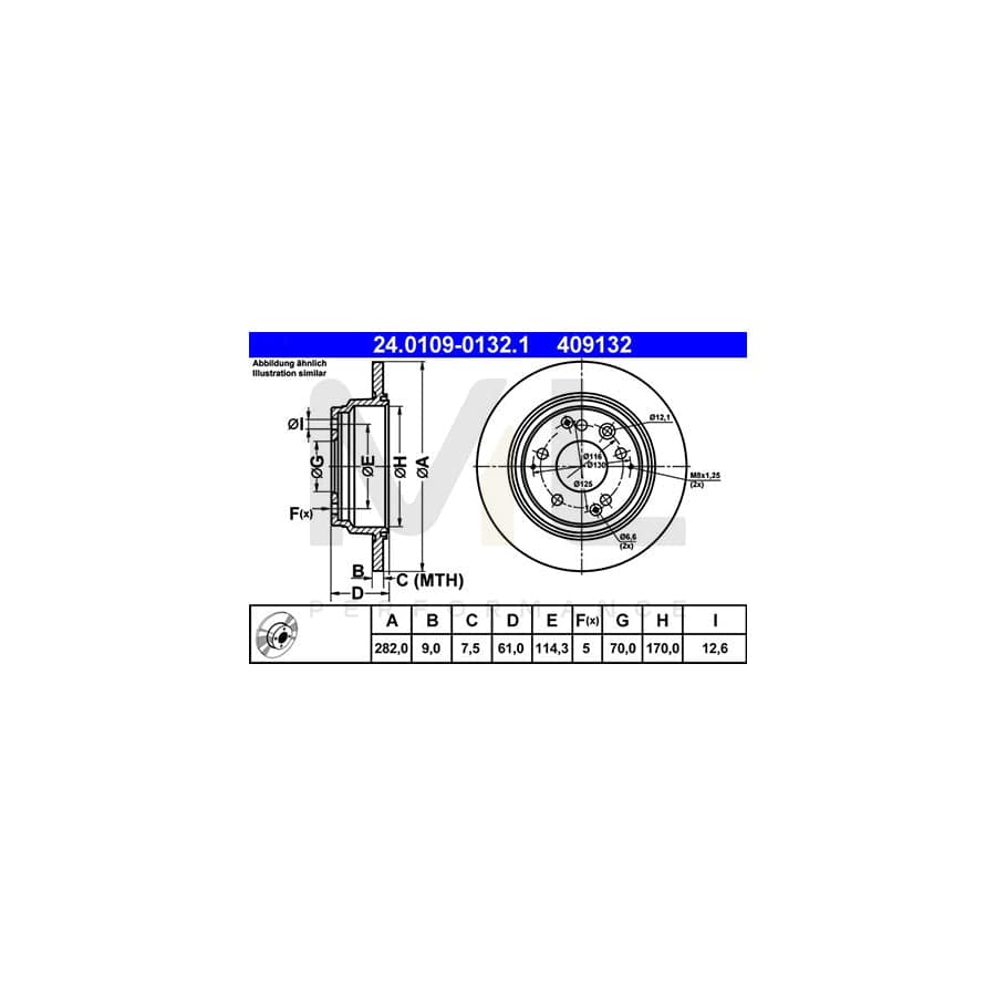 ATE 24.0109-0132.1 Brake Disc Solid - 1 piece