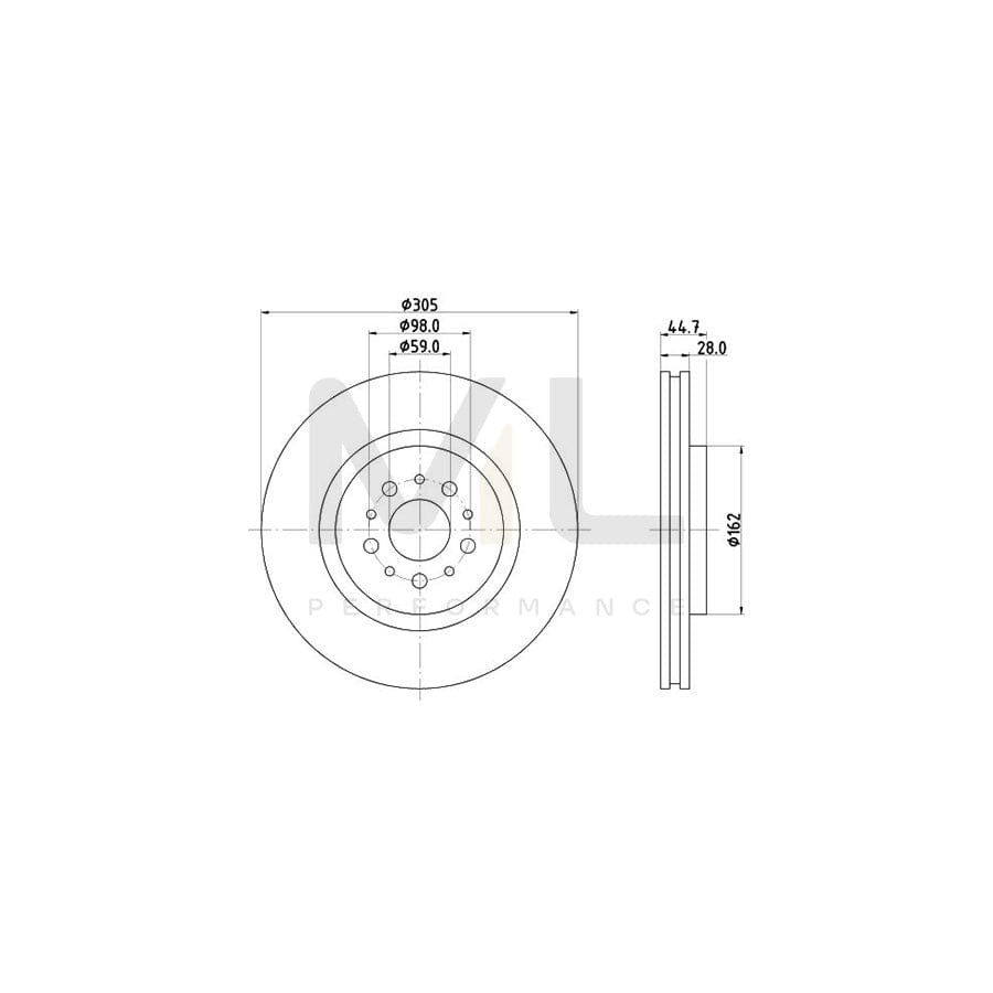 HELLA 8DD 355 106-171 Brake Disc Internally Vented, without wheel hub, without wheel studs