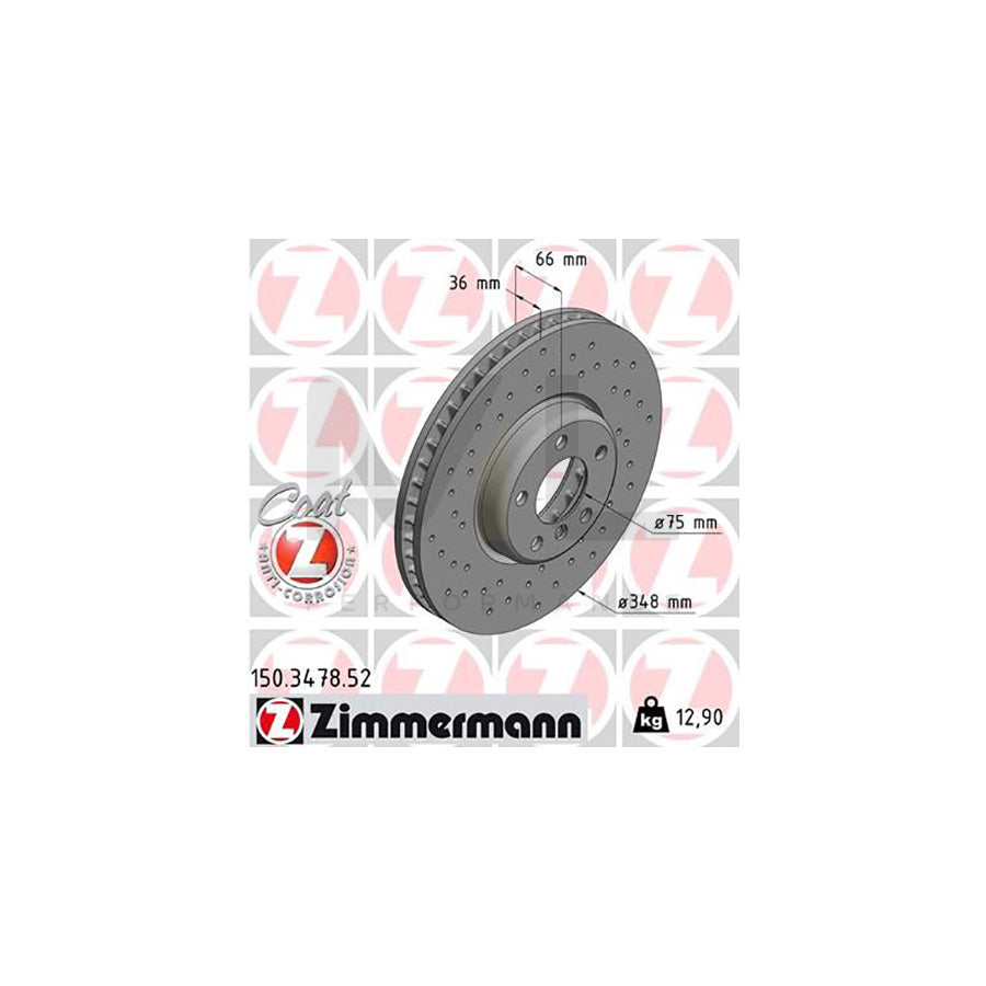 ZIMMERMANN SPORT COAT Z 150.3478.52 Brake Disc Internally Vented, Perforated, Coated, High-carbon