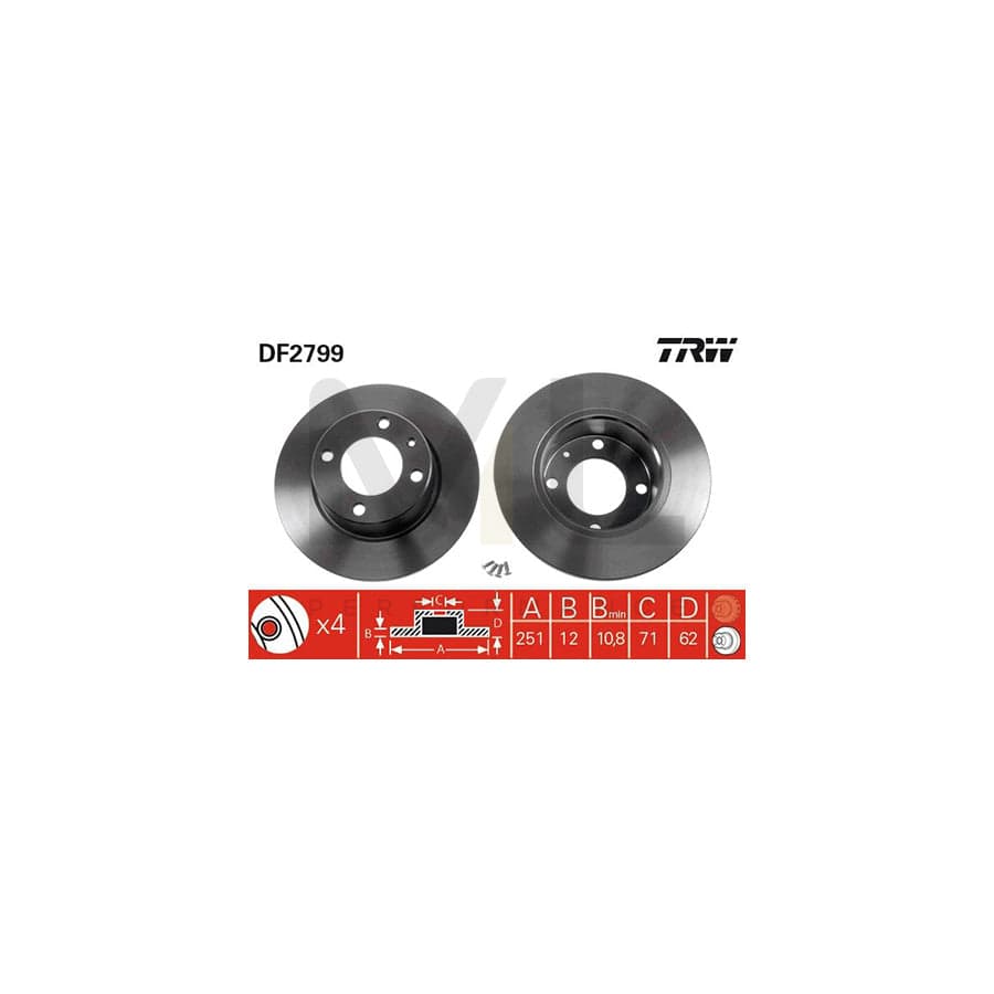 TRW DF2799 Brake Disc for CITRO??? XANTIA Solid, Painted, with bolts/screws | ML Performance Car Parts