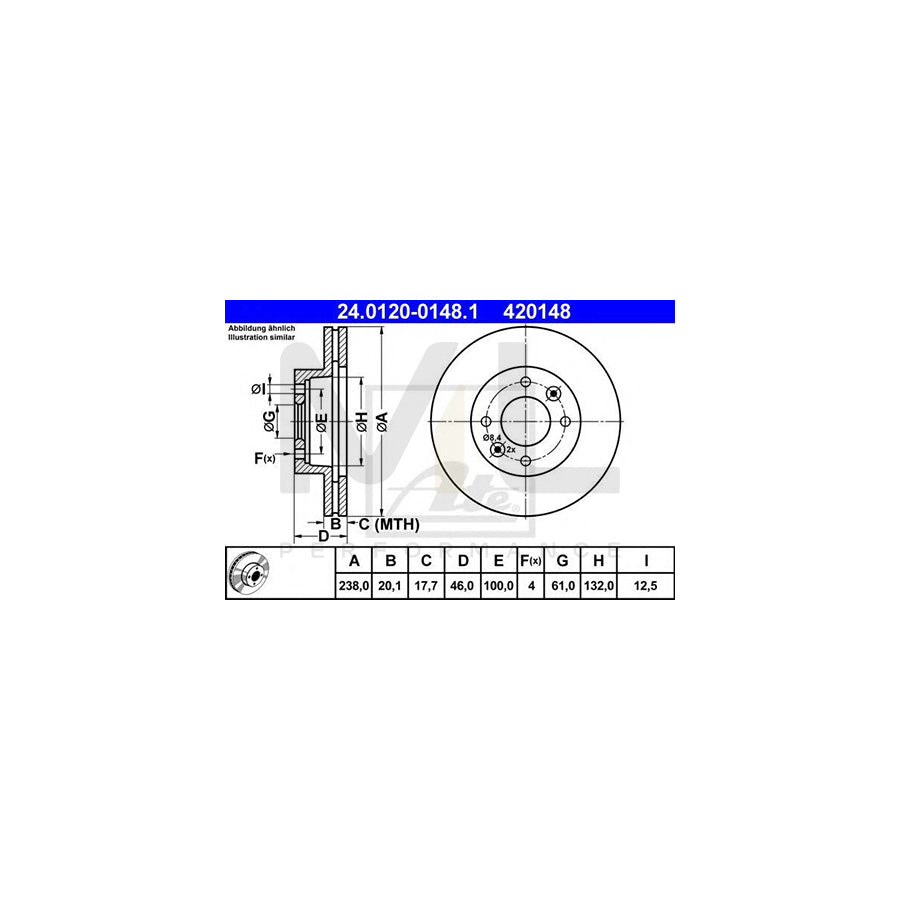 ATE 24.0120-0148.1 Brake Disc Vented - 1 piece