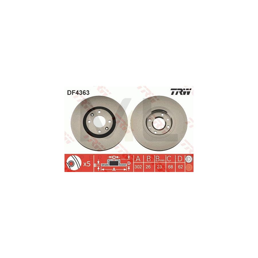 TRW DF4363 Brake Disc Vented, Painted, High-carbon | ML Performance Car Parts