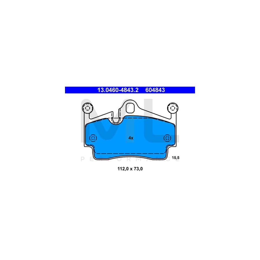 ATE 13.0460-4843.2 Brake pad set for PORSCHE 911 Convertible (997) excl. wear warning contact, prepared for wear indicator