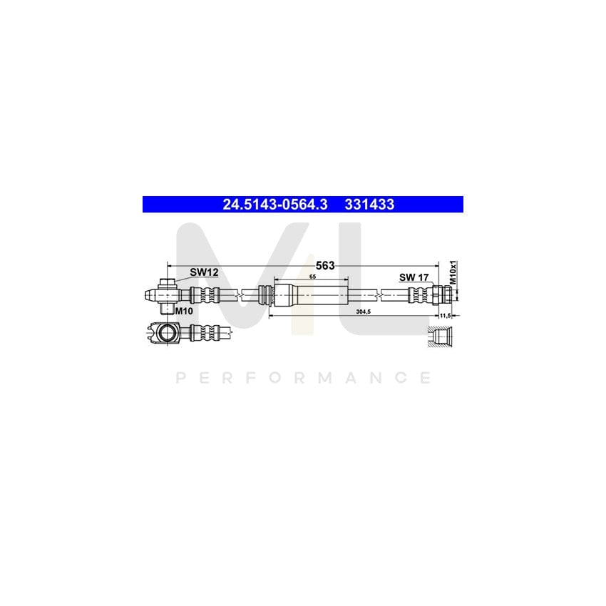 ATE 24.5143-0564.3 Brake Hose 563mm, M10x1