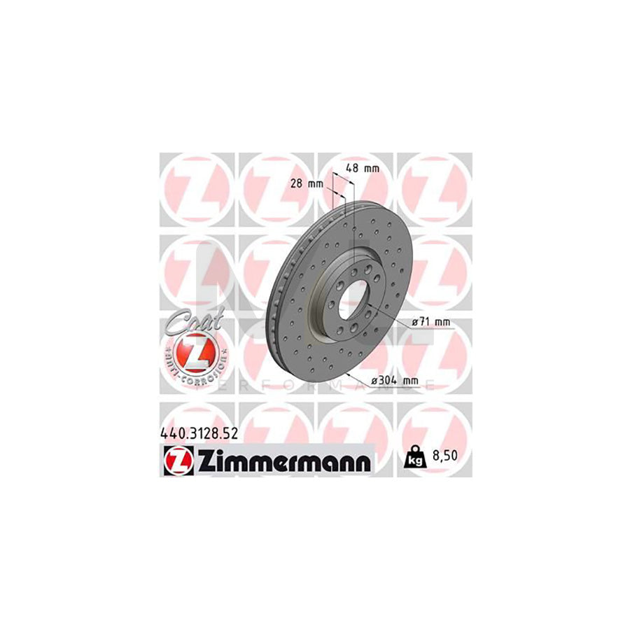 ZIMMERMANN 440.3128.52 Brake Disc Internally Vented, Perforated, Coated - 1 piece