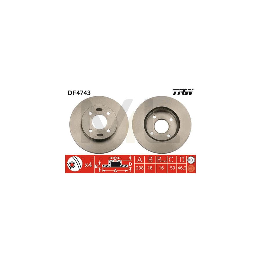 TRW DF4743 Brake Disc for NISSAN Micra II Hatchback (K11) Vented, Painted | ML Performance Car Parts