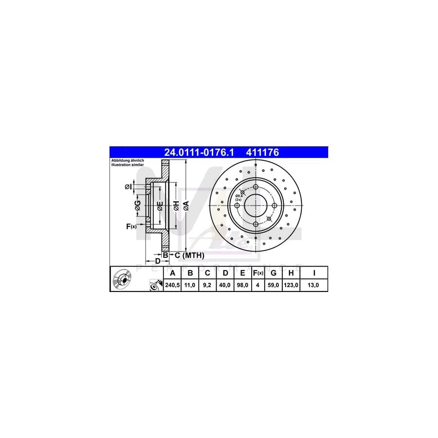 ATE 24.0111-0176.1 Brake Disc for ABARTH 500 / 595 / 695 Perforated, Solid, Coated - 1 piece