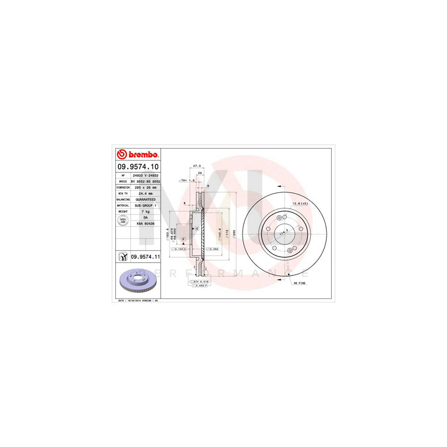 BREMBO 09.9574.10 Brake Disc Internally Vented | ML Performance Car Parts