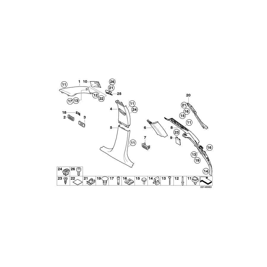Genuine BMW 51437261906 E91 Cover, Column D, Right SCHWARZ (Inc. 330xd, 325xi & 320d ed) | ML Performance US Car Parts