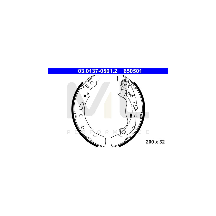 ATE 03.0137-0501.2 Brake Shoe Set for MAZDA 2 with lever