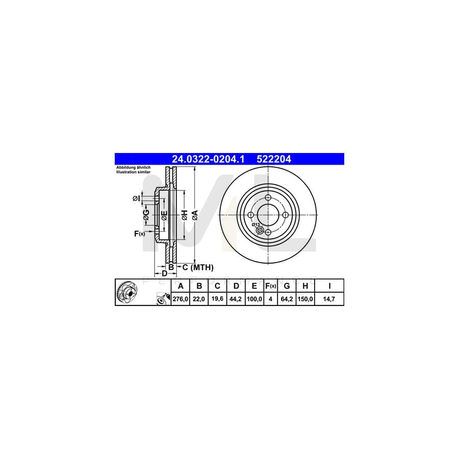 ATE PowerDisc 24.0322-0204.1 Brake Disc Vented, Coated, High-carbon - 1 piece