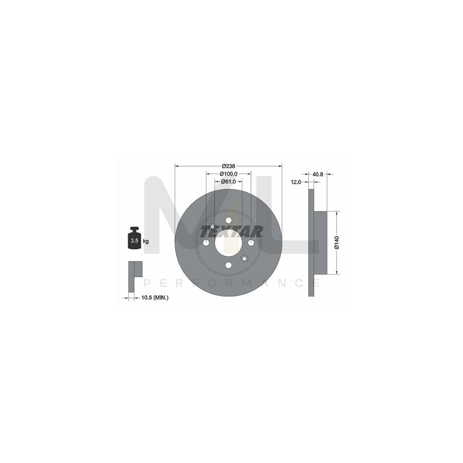 TEXTAR 92036100 Brake Disc Solid, without wheel hub, without wheel studs | ML Performance Car Parts