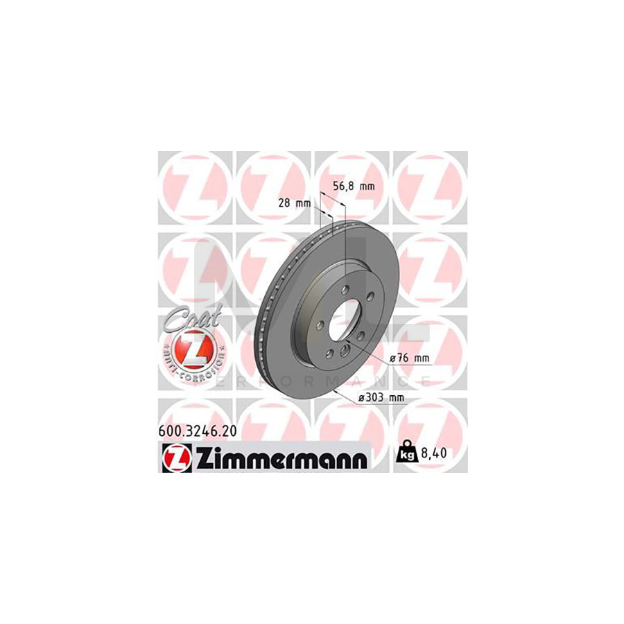 ZIMMERMANN COAT Z 600.3246.20 Brake Disc for VW AMAROK Internally Vented, Coated, High-carbon - 1 piece