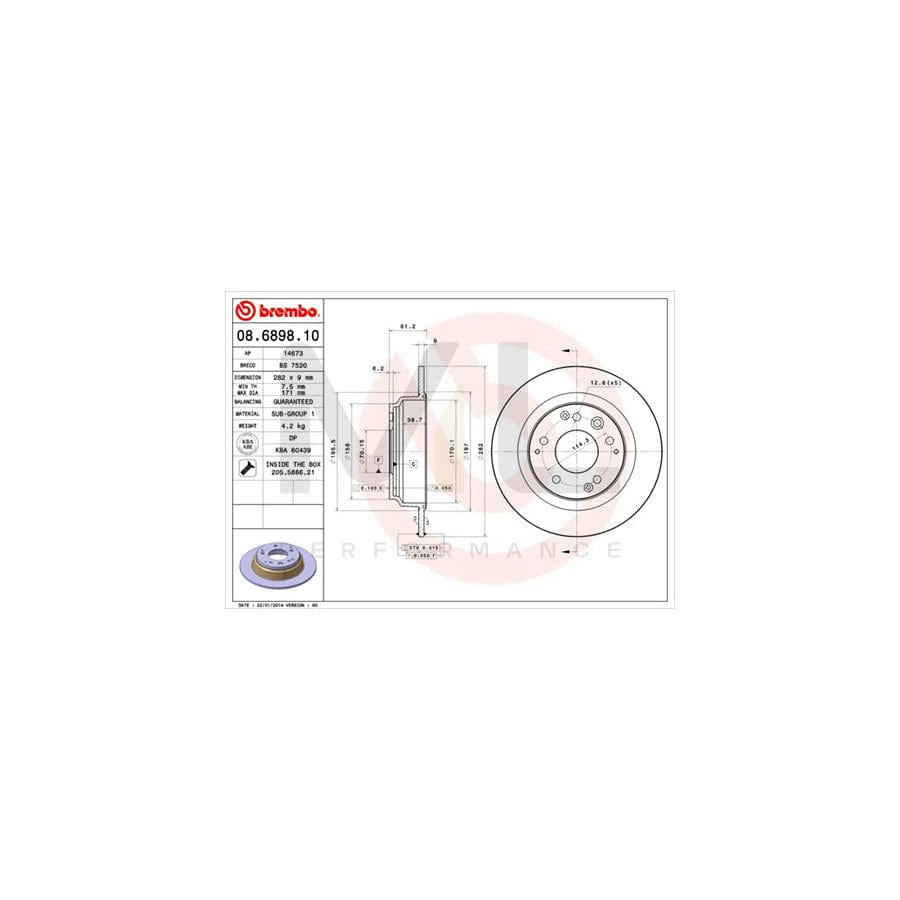BREMBO 08.6898.10 Brake Disc Solid, with bolts/screws | ML Performance Car Parts