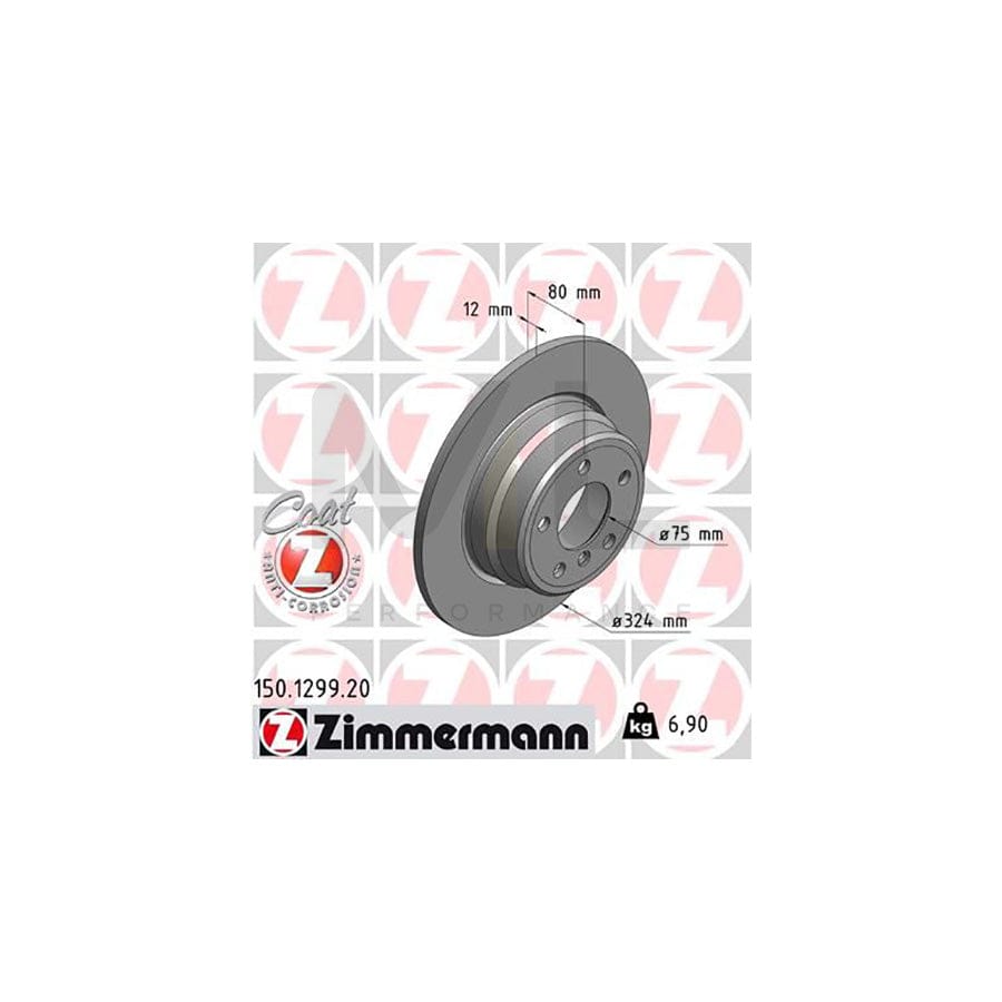 ZIMMERMANN COAT Z 150.1299.20 Brake Disc for BMW X5 (E53) Solid, Coated, High-carbon - 1 piece
