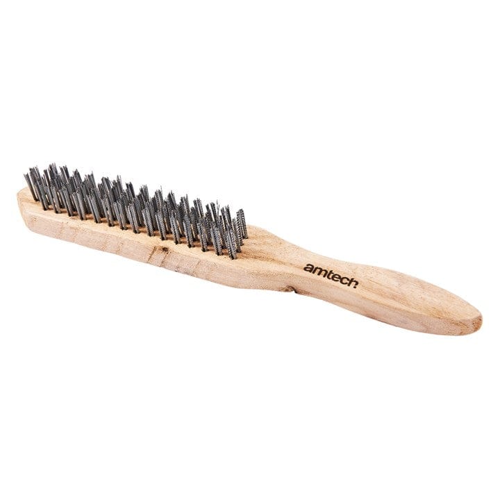 Amtech 4 Row Wire Brush - Wooden Handle