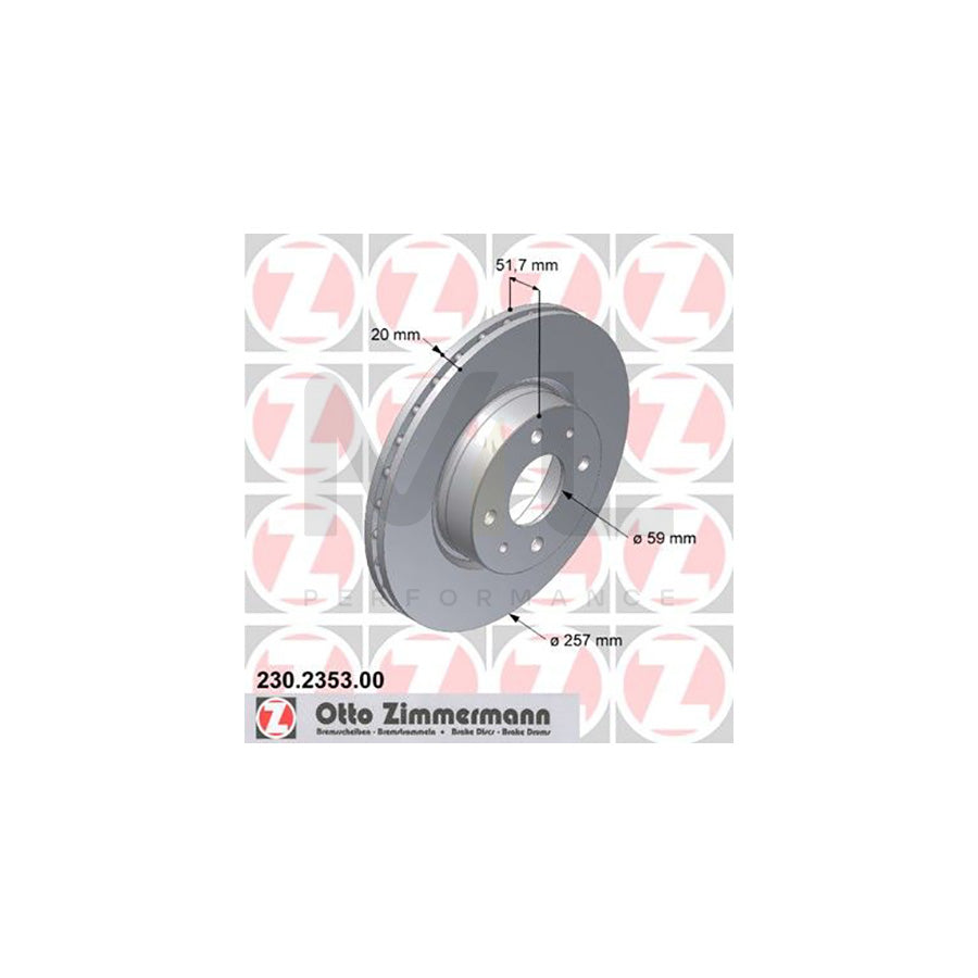 ZIMMERMANN 230.2353.00 Brake Disc Internally Vented - 1 piece