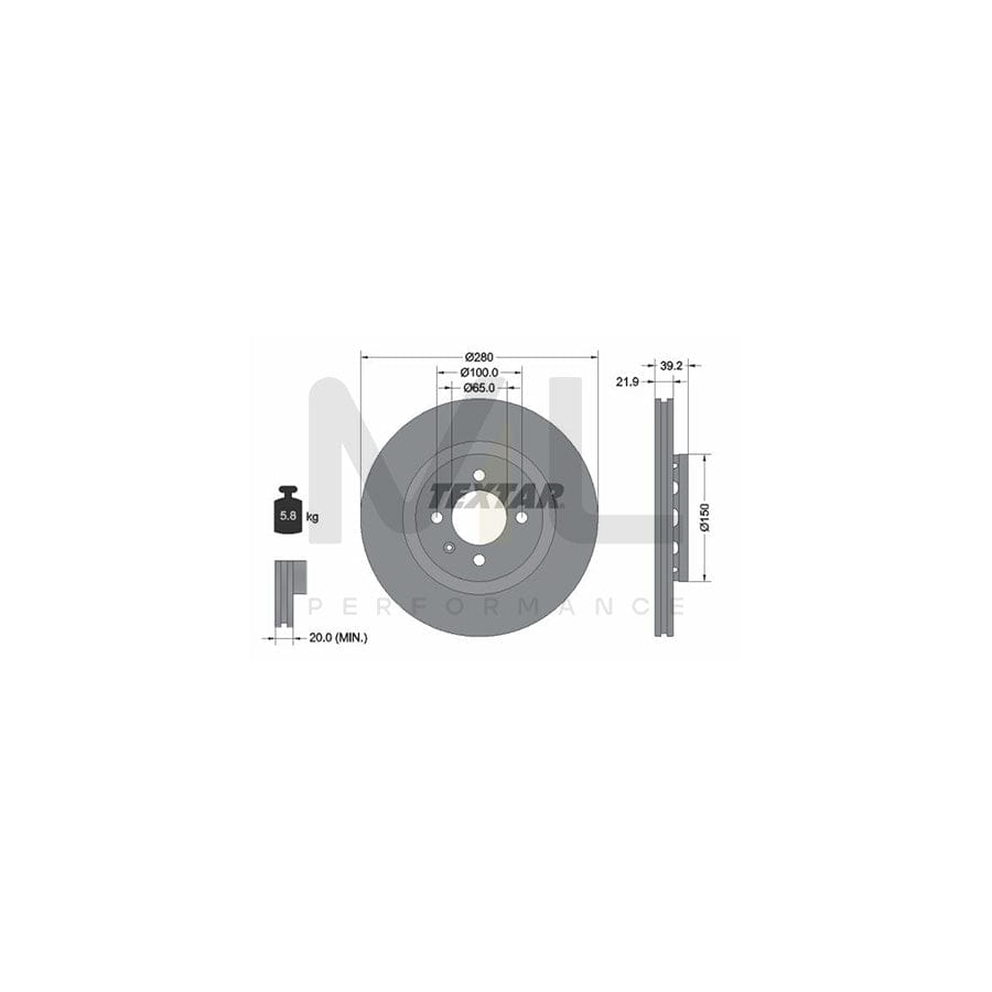 TEXTAR 92043500 Brake Disc Externally Vented, without wheel hub, without wheel studs | ML Performance Car Parts