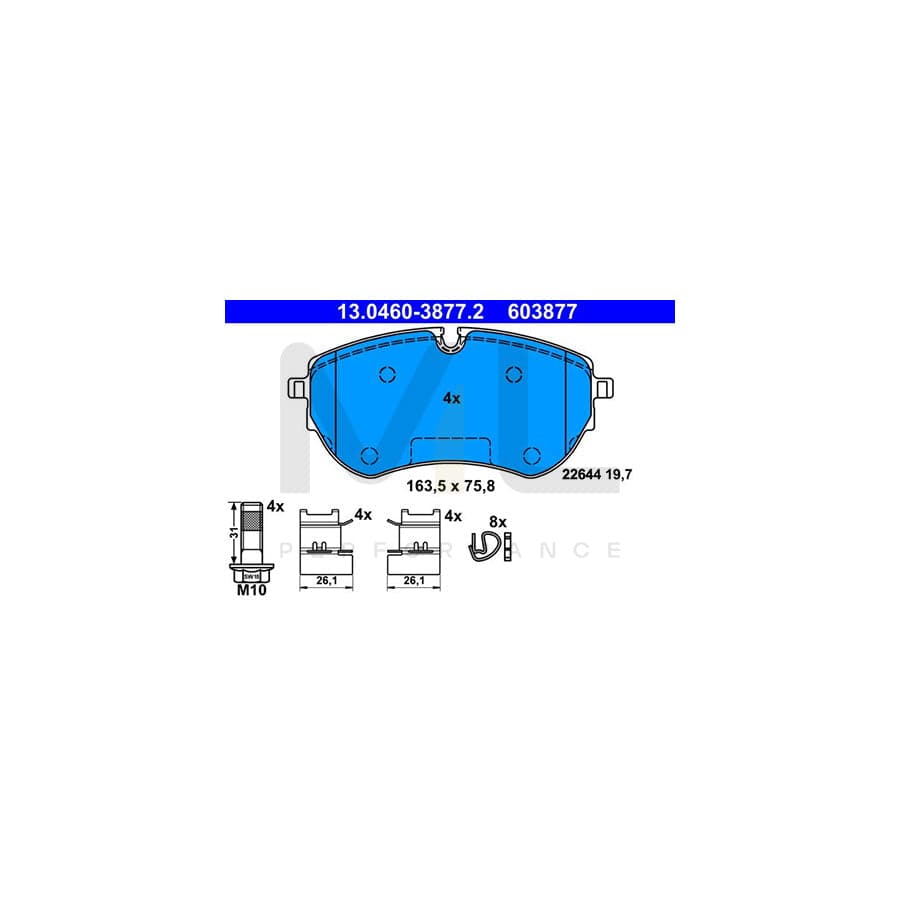 ATE 13.0460-3877.2 Brake pad set for VW AMAROK excl. wear warning contact, prepared for wear indicator, with brake caliper screws, with accessories