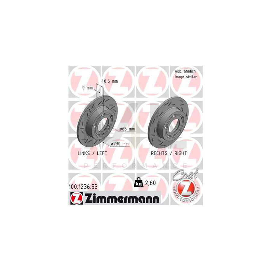 ZIMMERMANN BLACK Z 100.1236.53 Brake Disc Slotted, Solid, Coated - 1 piece
