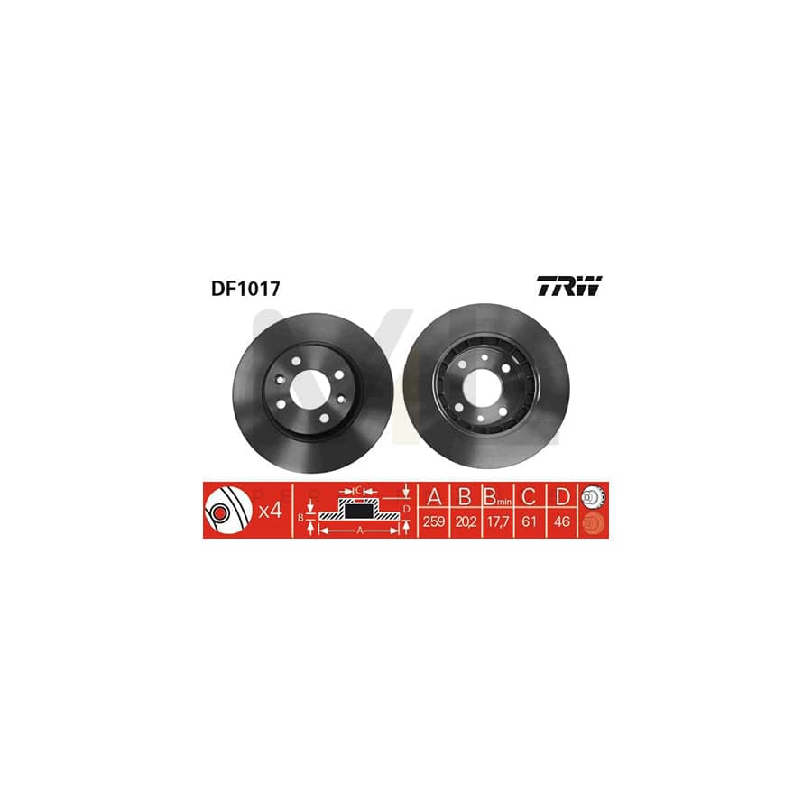 TRW DF1017 Brake Disc Vented, Painted, with bolts/screws | ML Performance Car Parts