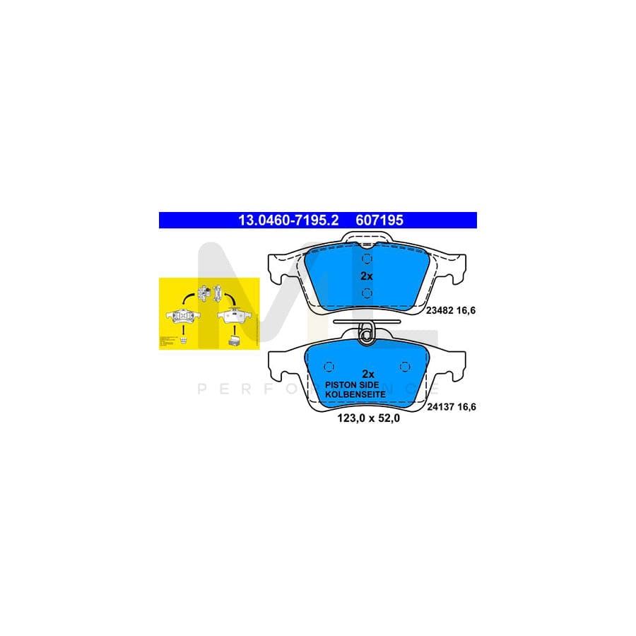 ATE 13.0460-7195.2 Brake pad set excl. wear warning contact, not prepared for wear indicator