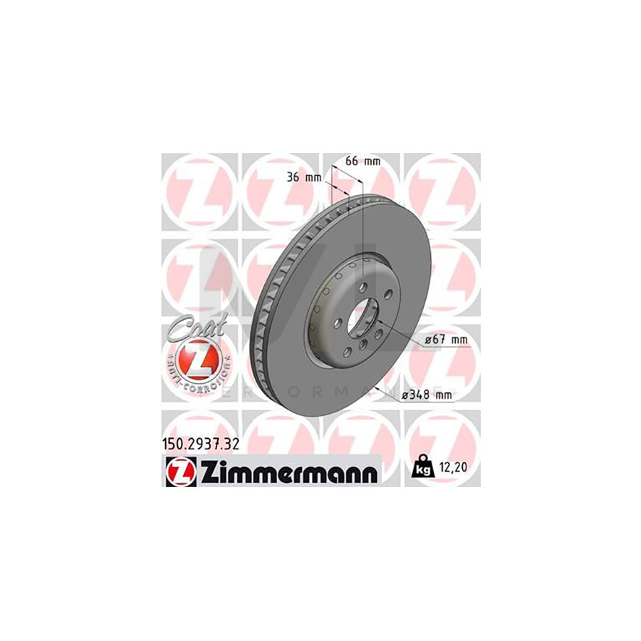 ZIMMERMANN FORMULA F COAT Z 150.2937.32 Brake Disc Internally Vented, Two-piece brake disc, Coated, High-carbon