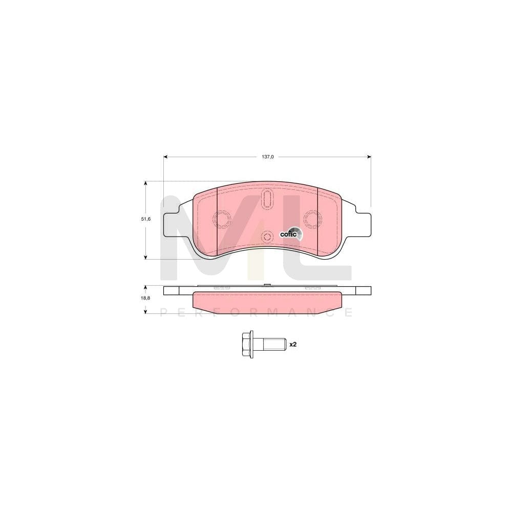TRW Cotec Gdb1623 Brake Pad Set Not Prepared For Wear Indicator, With Brake Caliper Screws, With Accessories | ML Performance Car Parts