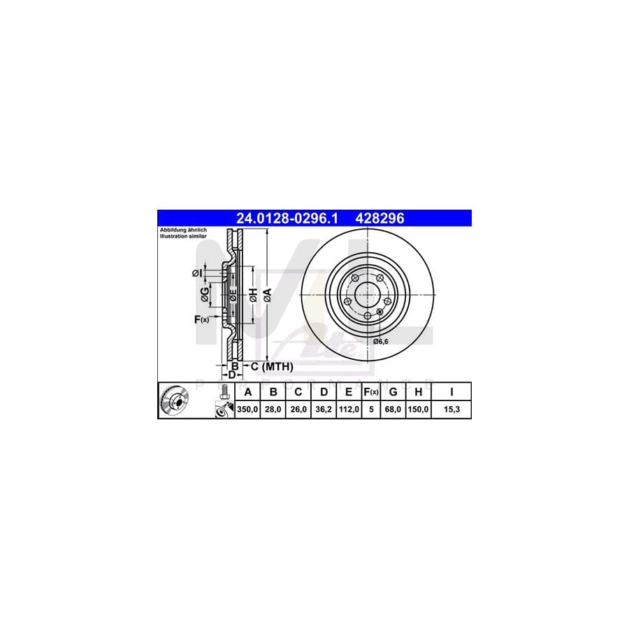 ATE 24.0128-0293.1 Brake Disc for FORD TRANSIT Vented, Coated - 1 piece