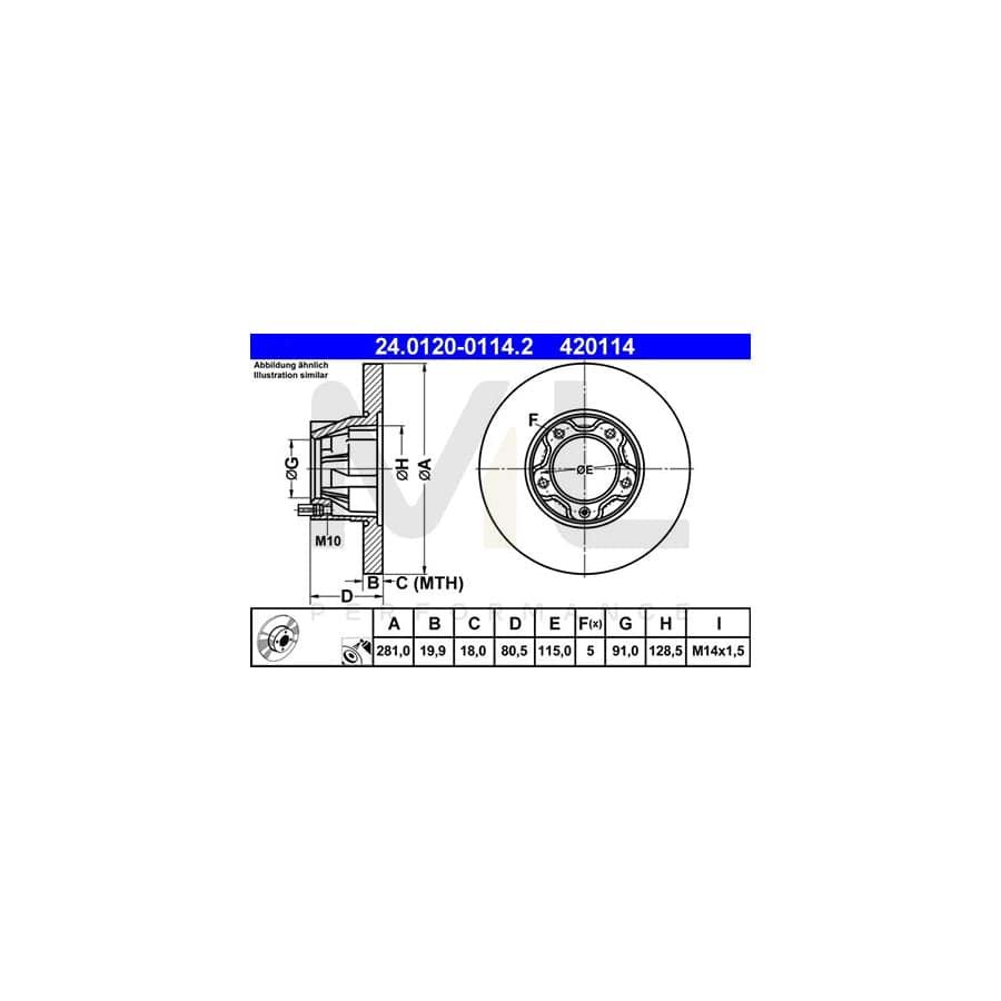 ATE 24.0120-0114.2 Brake Disc for VW LT Solid, Coated - 1 piece