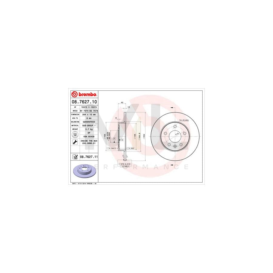 BREMBO 08.7627.10 Brake Disc Solid, with bolts/screws | ML Performance Car Parts