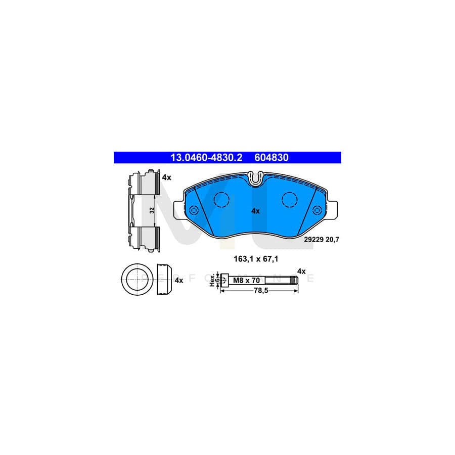 ATE 13.0460-4830.2 Brake pad set for IVECO Daily excl. wear warning contact, prepared for wear indicator, with brake caliper screws, with accessories