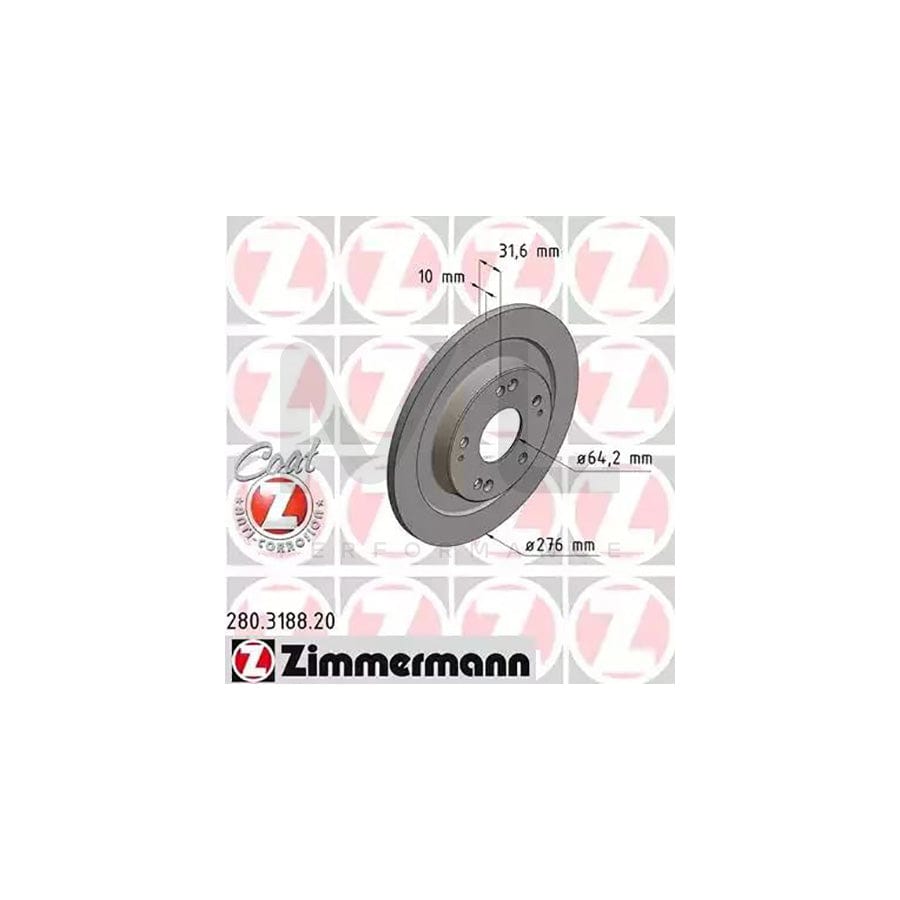 ZIMMERMANN COAT Z 280.3188.20 Brake Disc for HONDA CIVIC Solid, Coated - 1 piece