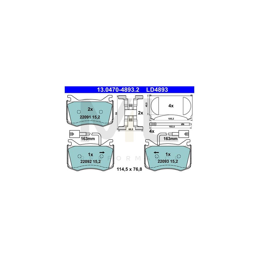 ATE 13.0470-4893.2 Brake pad set for ALFA ROMEO Giulia Saloon (952) with integrated wear warning contact, with anti-squeak plate, with accessories