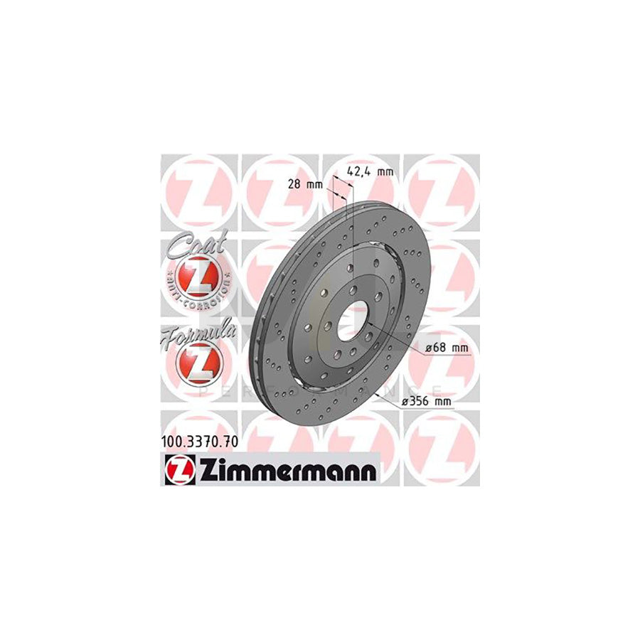 ZIMMERMANN FORMULA Z COAT Z 100.3370.70 Brake Disc for AUDI A6 Perforated, Two-piece brake disc, Vented, Coated, Alloyed / High-carbon - 1 piece