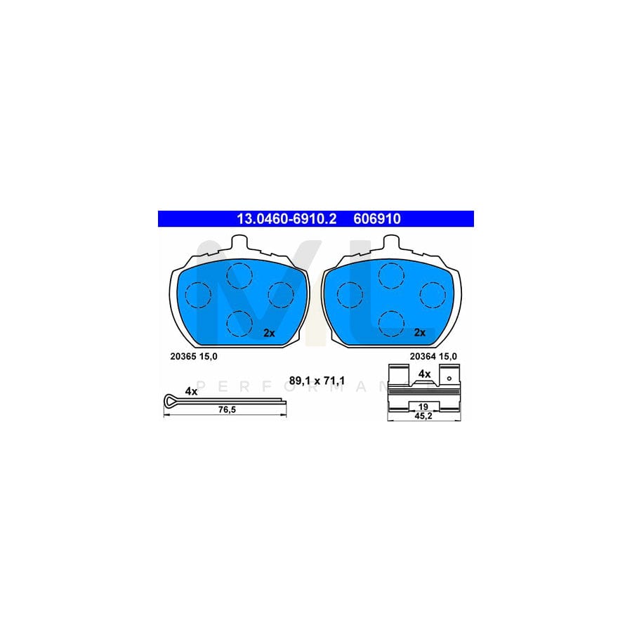 ATE 13.0460-6910.2 Brake pad set excl. wear warning contact, not prepared for wear indicator, with accessories