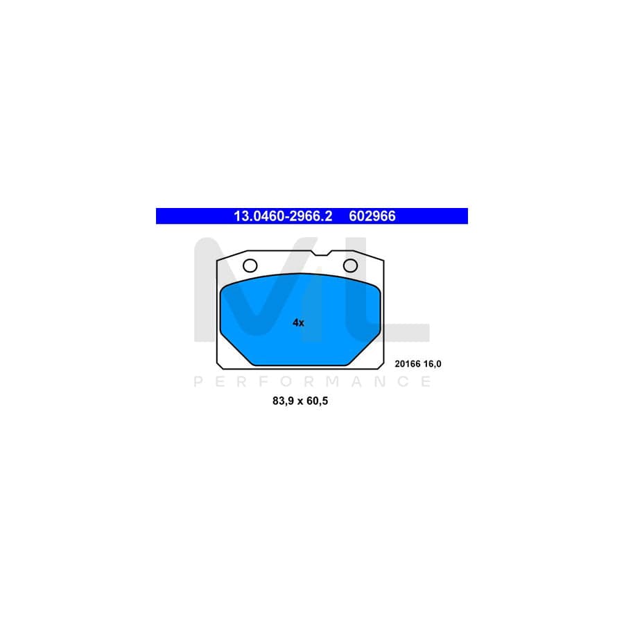 ATE 13.0460-2966.2 Brake pad set excl. wear warning contact, not prepared for wear indicator