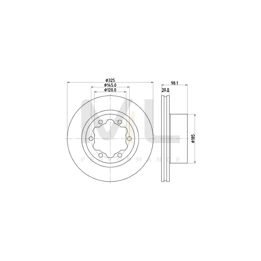 HELLA 8DD 355 132-201 Brake Disc Internally Vented, Coated, without wheel hub, without wheel studs