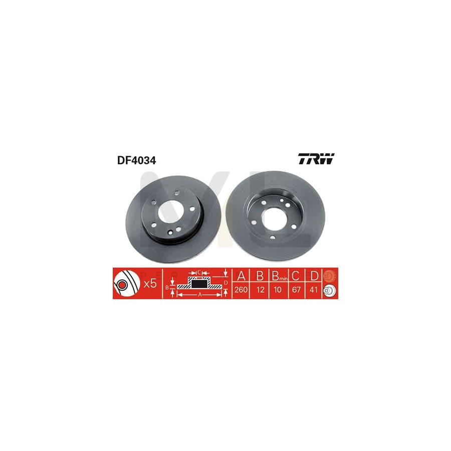 TRW DF4034 Brake Disc suitable for MERCEDES-BENZ A-Class (W168) Solid, Painted | ML Performance Car Parts