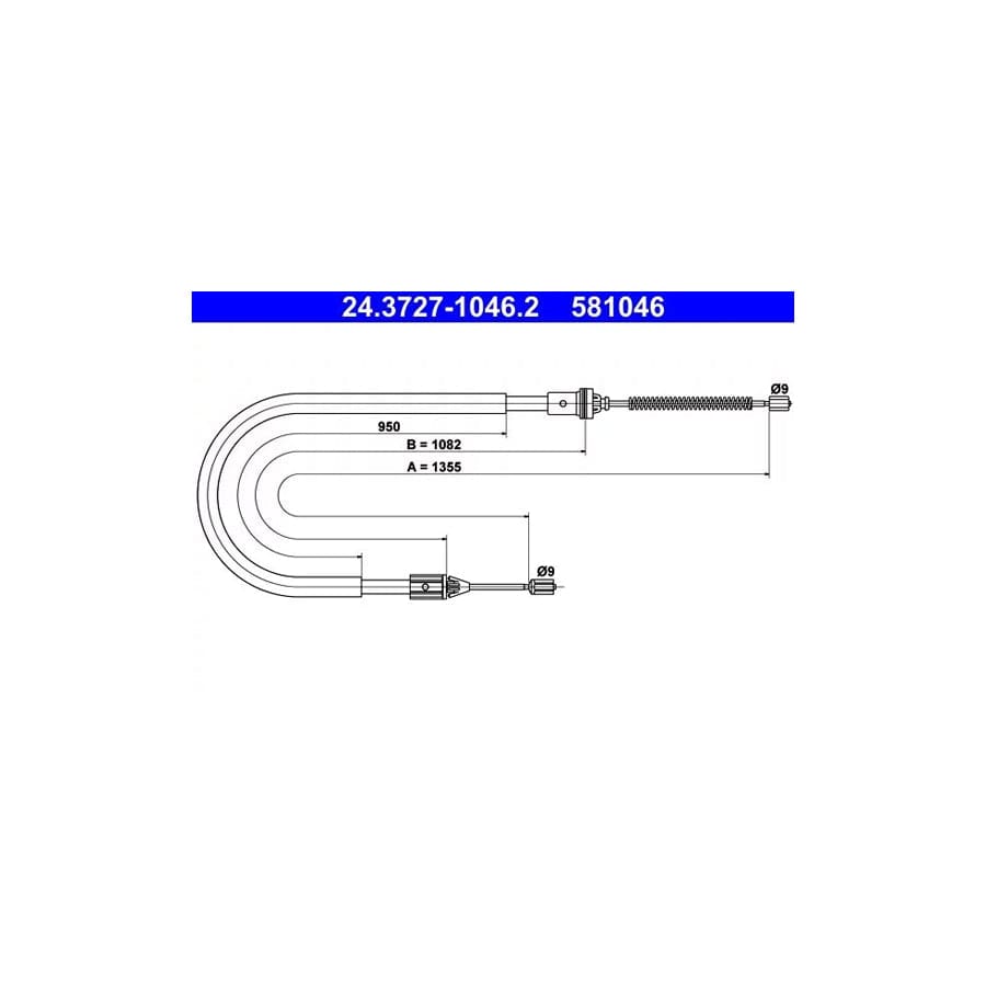 ATE 24.3727-1046.2 Hand Brake Cable for Renault Clio